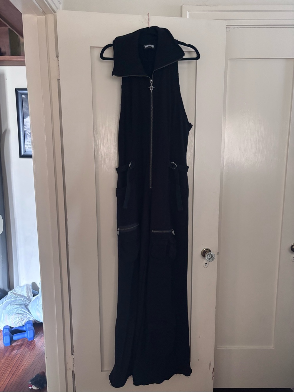 Black Sleeveless Long Zip Maxi Jumpsuit with Pockets